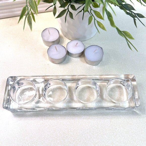 4 Piece Votive Candle Heavy Clear Glass Holders 9x2.5 inch - Picture 2 of 5